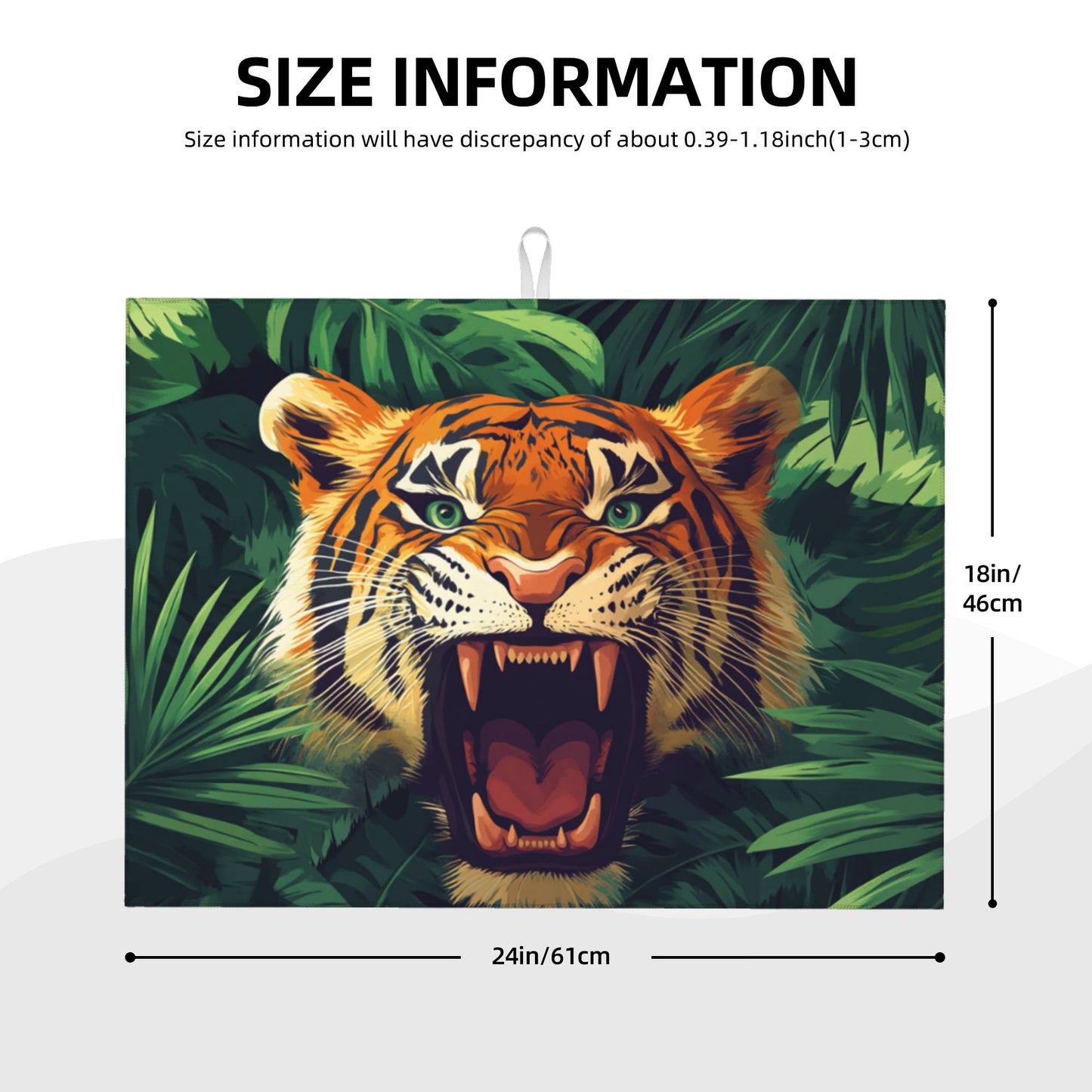 Roaring Tiger Jungle Drying Mat|Large Kitchen Dish Mat with Non-Slip Back|Highly Absorbent Microfiber|24×18 in with Hanging Loop