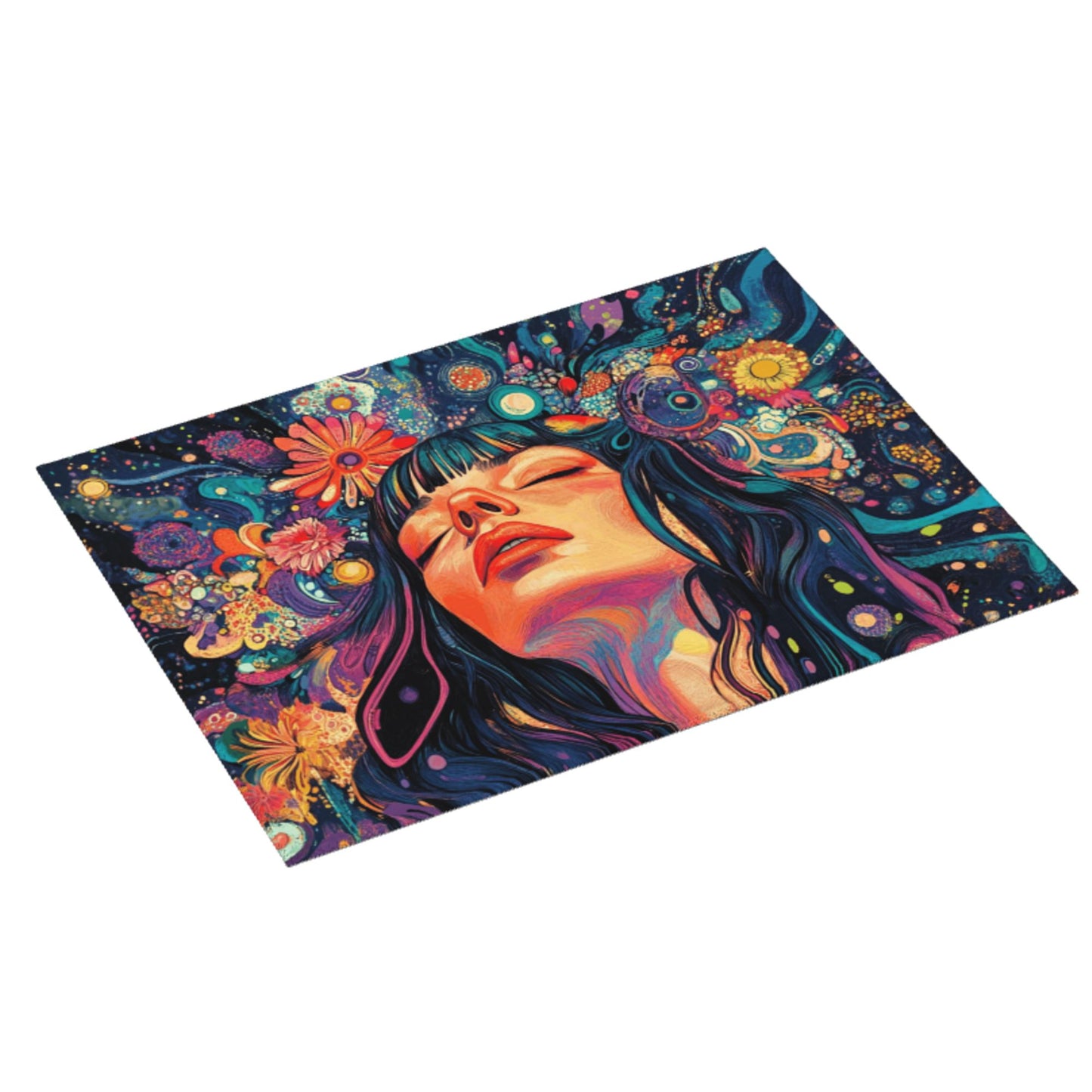 Psychedelic Woman Kitchen Drying Mat|Colorful Abstract Art Dish Mat|Large Size 24×18 in|Anti-Slip & Ultra-Absorbent