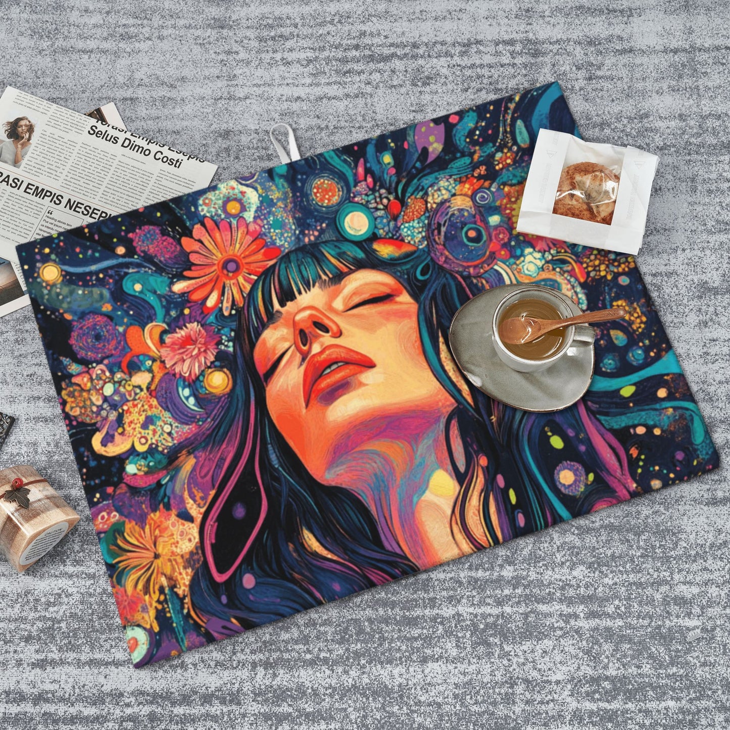 Psychedelic Woman Kitchen Drying Mat|Colorful Abstract Art Dish Mat|Large Size 24×18 in|Anti-Slip & Ultra-Absorbent