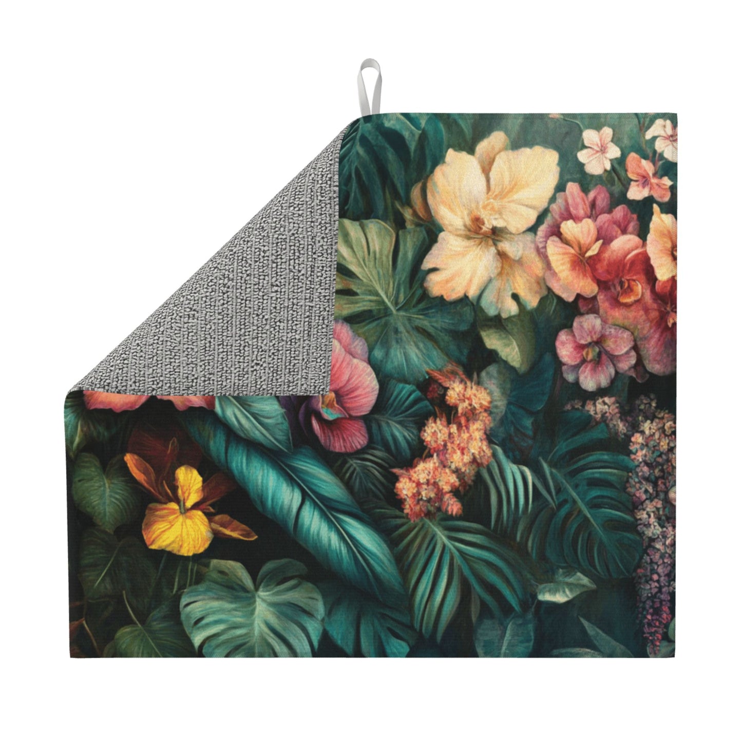 Tropical Floral Kitchen Drying Mat | 16"x18" Absorbent Counter Mat | Anti-Slip Microfiber Dish Mat | Machine Washable, Botanical Print