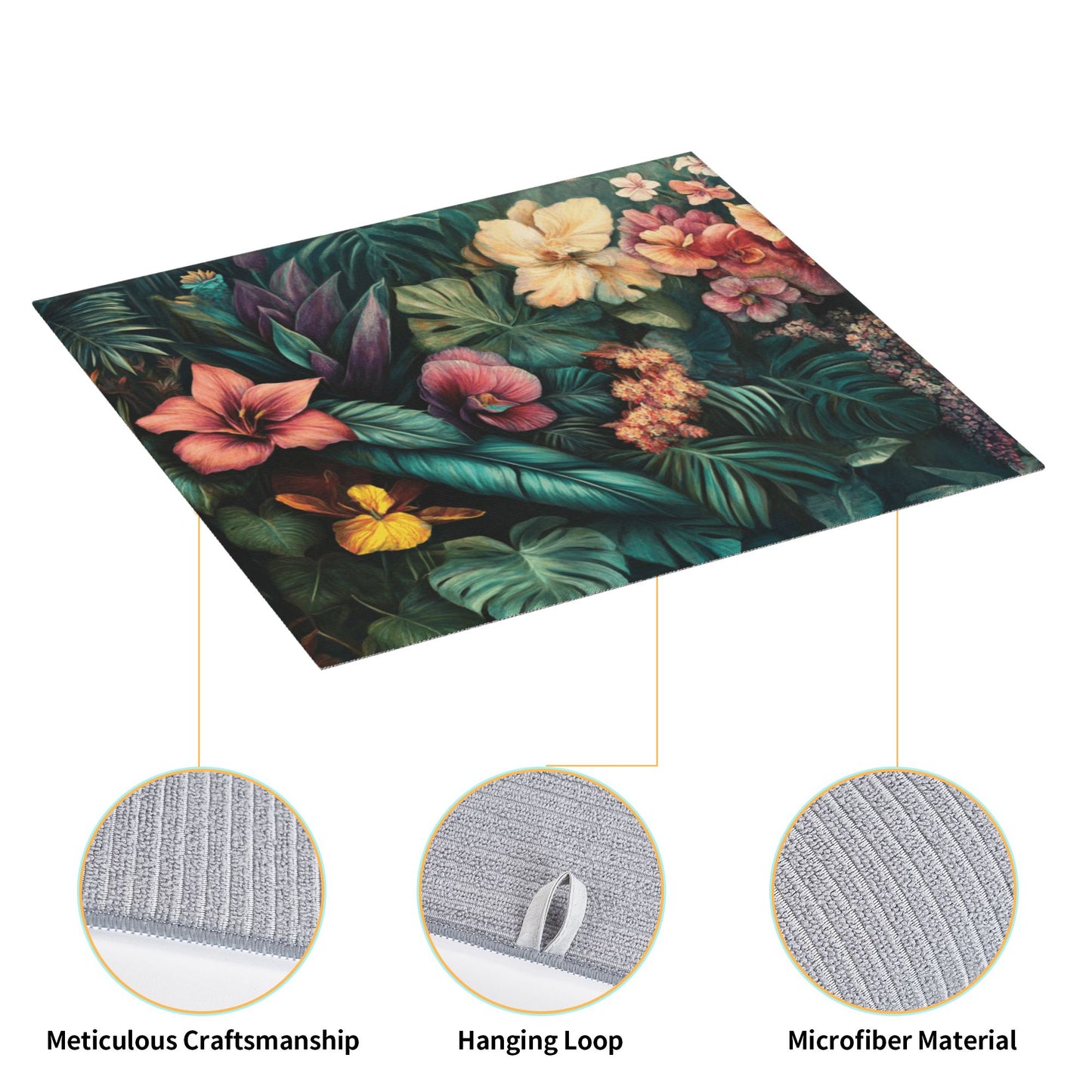 Tropical Floral Kitchen Drying Mat | 16"x18" Absorbent Counter Mat | Anti-Slip Microfiber Dish Mat | Machine Washable, Botanical Print