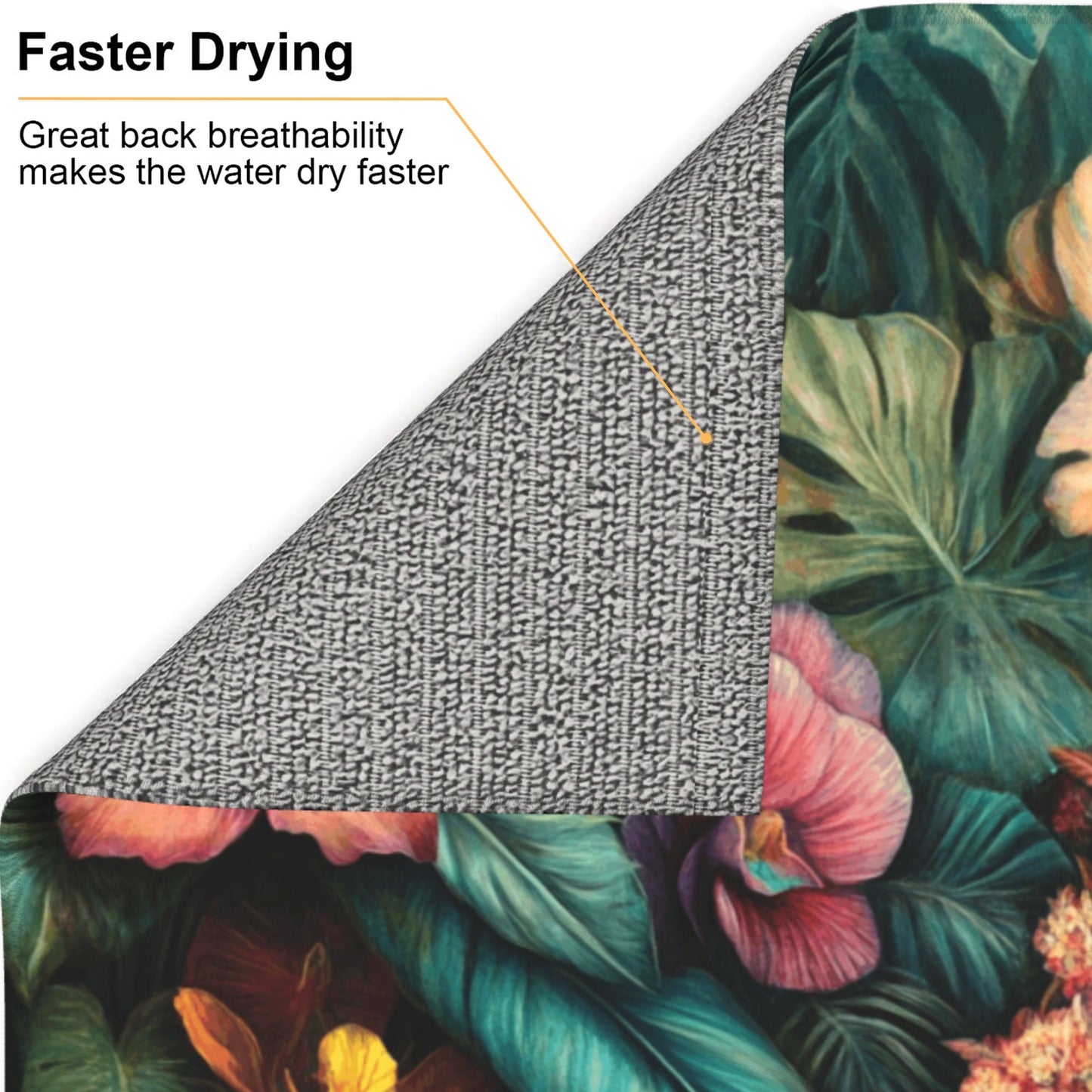 Tropical Floral Kitchen Drying Mat | 16"x18" Absorbent Counter Mat | Anti-Slip Microfiber Dish Mat | Machine Washable, Botanical Print
