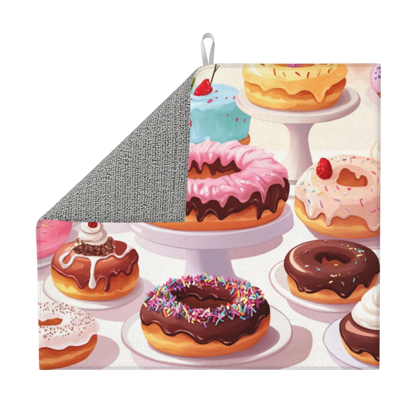 Sweet Donuts Kitchen Drying Mat|Colorful Dessert Illustration Absorbent Dish Mat|16×18 Inch Non-Slip Microfiber Counter Mat