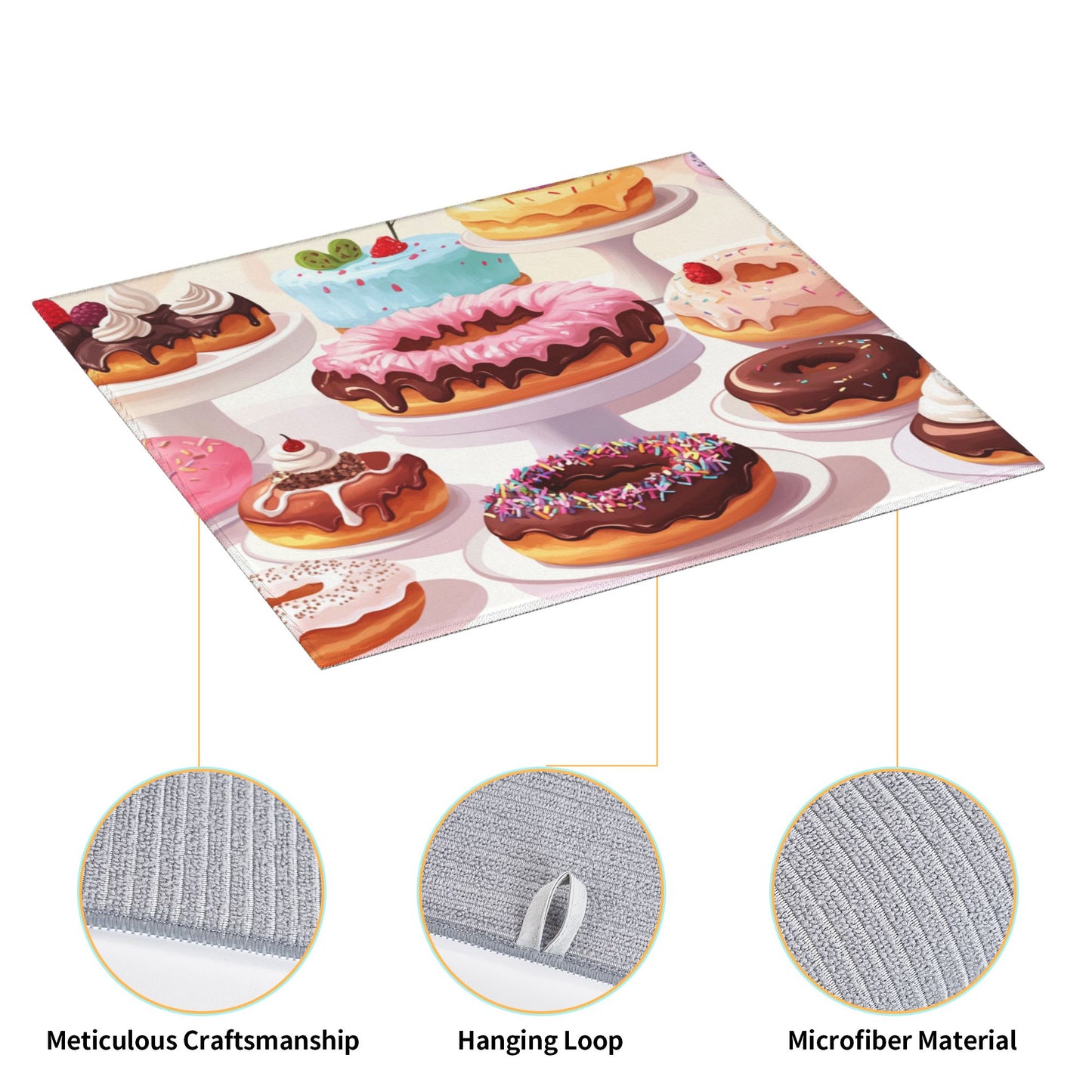 Sweet Donuts Kitchen Drying Mat|Colorful Dessert Illustration Absorbent Dish Mat|16×18 Inch Non-Slip Microfiber Counter Mat