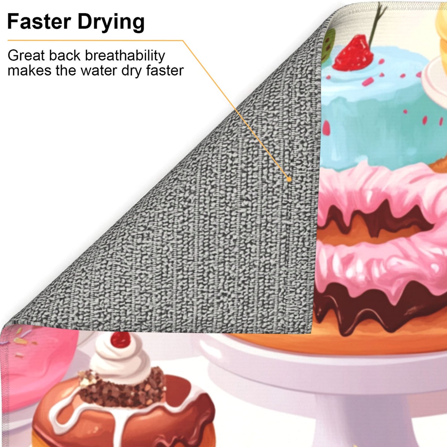 Sweet Donuts Kitchen Drying Mat|Colorful Dessert Illustration Absorbent Dish Mat|16×18 Inch Non-Slip Microfiber Counter Mat