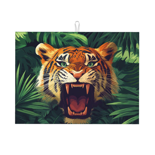 Roaring Tiger Jungle Drying Mat｜Large Kitchen Dish Mat with Non-Slip Back｜Highly Absorbent Microfiber｜24×18 in with Hanging Loop