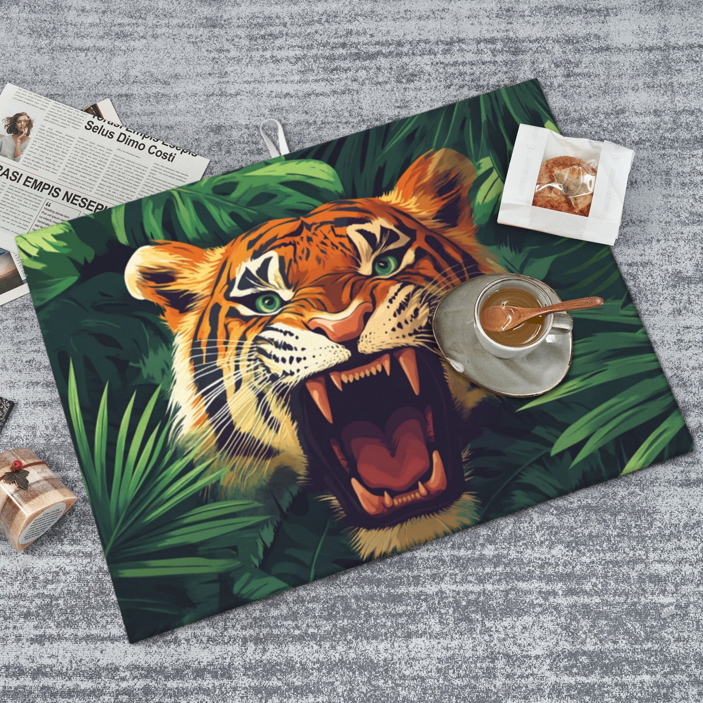 Roaring Tiger Jungle Drying Mat｜Large Kitchen Dish Mat with Non-Slip Back｜Highly Absorbent Microfiber｜24×18 in with Hanging Loop