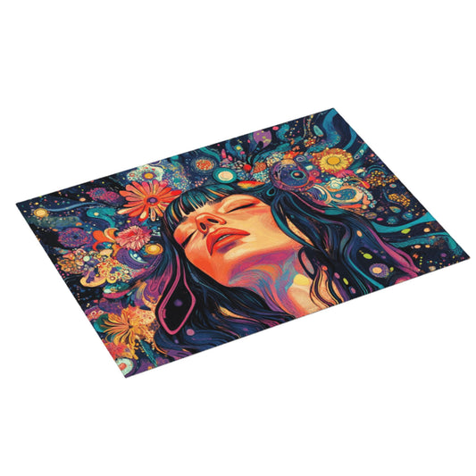 Psychedelic Woman Kitchen Drying Mat｜Colorful Abstract Art Dish Mat｜Large Size 24×18 in｜Anti-Slip & Ultra-Absorbent
