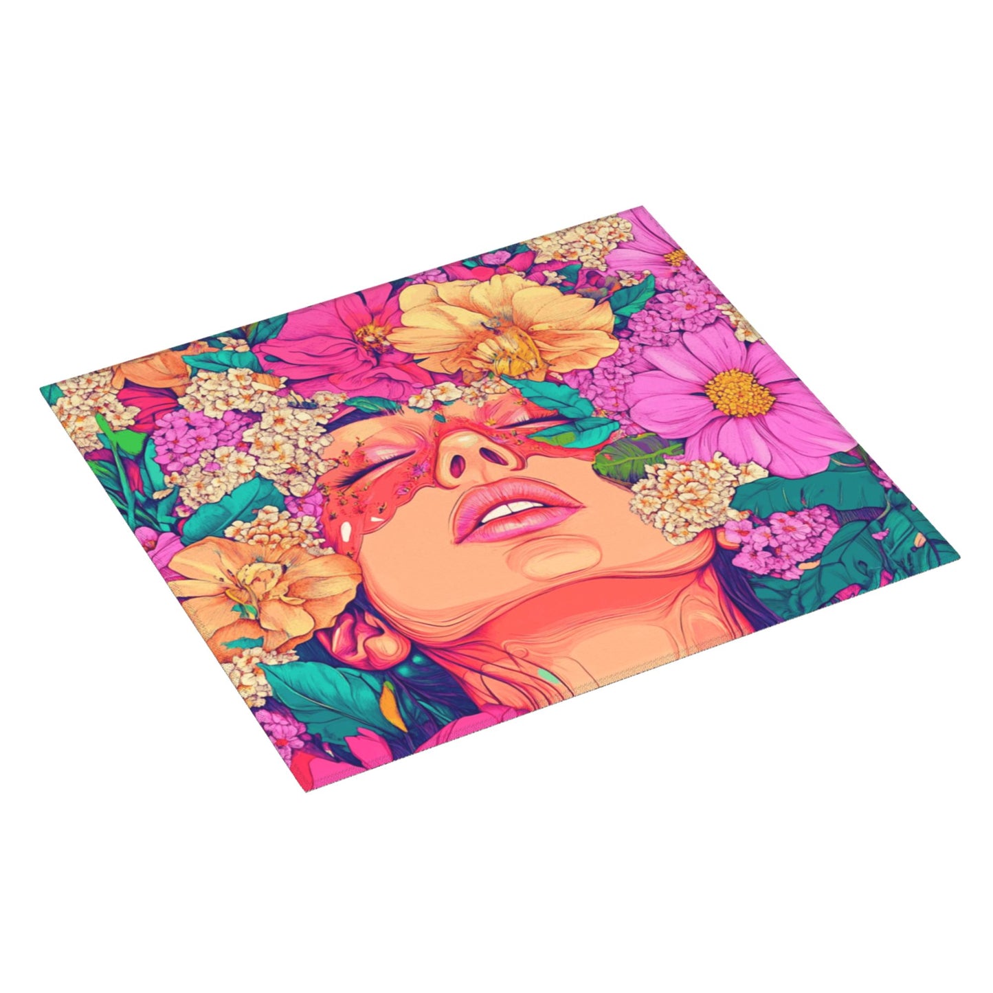 Art Woman Floral Drying Mat for Kitchen Counter | 16"x18" Absorbent & Non-Slip Dish Drying Pad | Machine Washable Microfiber Sink Mat with Artistic Print