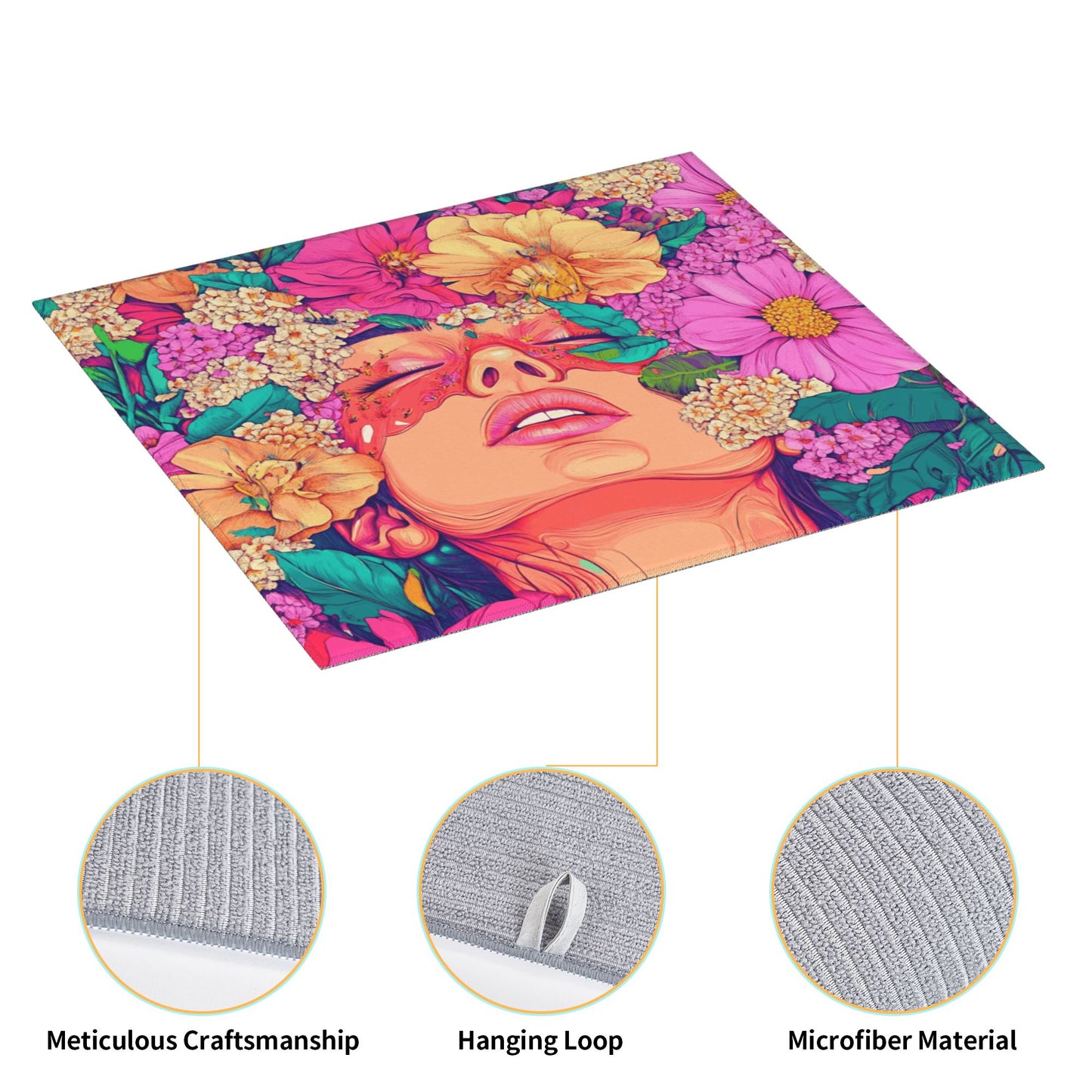 Art Woman Floral Drying Mat for Kitchen Counter | 16"x18" Absorbent & Non-Slip Dish Drying Pad | Machine Washable Microfiber Sink Mat with Artistic Print