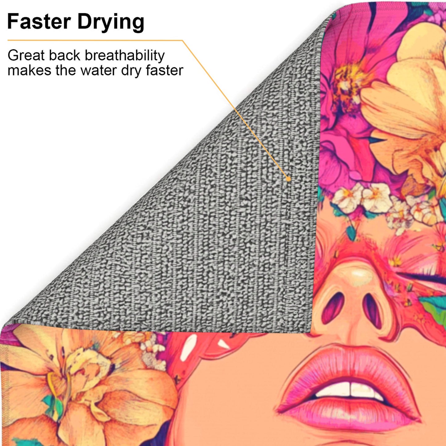 Art Woman Floral Drying Mat for Kitchen Counter | 16"x18" Absorbent & Non-Slip Dish Drying Pad | Machine Washable Microfiber Sink Mat with Artistic Print