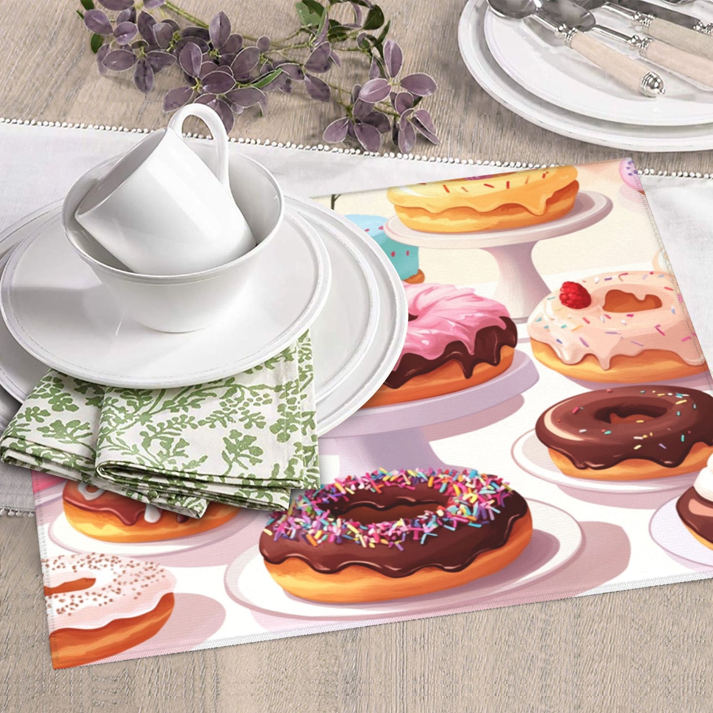 Sweet Donuts Kitchen Drying Mat｜Colorful Dessert Illustration Absorbent Dish Mat｜16×18 Inch Non-Slip Microfiber Counter Mat